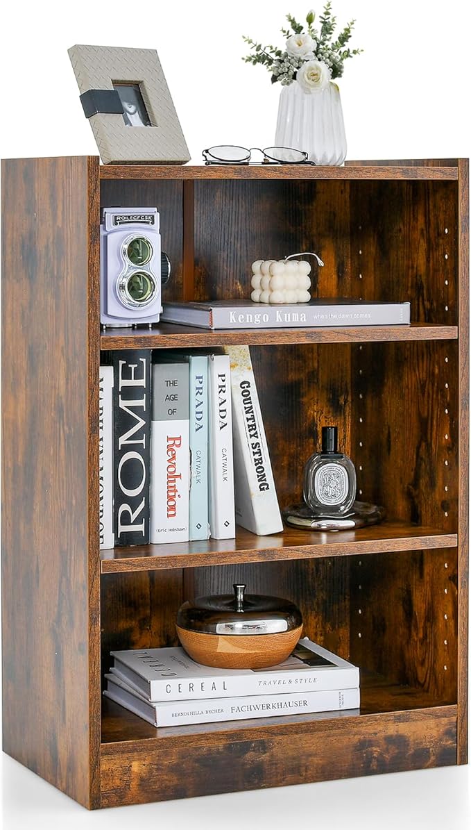 3 Tier Bookcase, Floor Standing Open Bookshelf with 18-Position Adjustable Shelves, Anti-toppling Device, Modern Multipurpose Display Storage Organizer for Living Room Study (1, White)