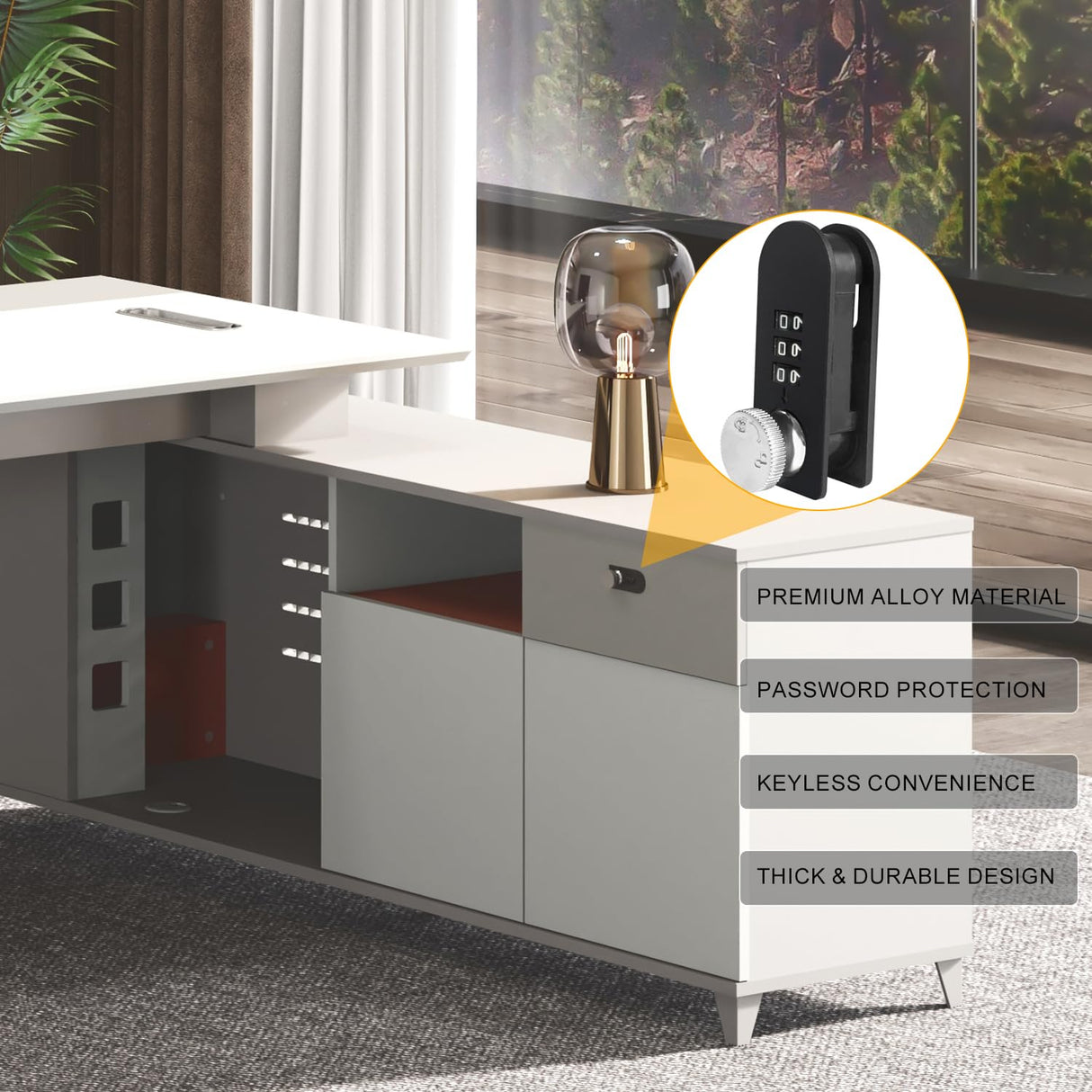 71'' L Shaped Executive Desk with 63'' Lateral File Cabinet Combo,Modern Executive Desk with Drawers,Large Warm White L Shaped Desk with Storage,Office Desk L Shape for Home Office Furniture