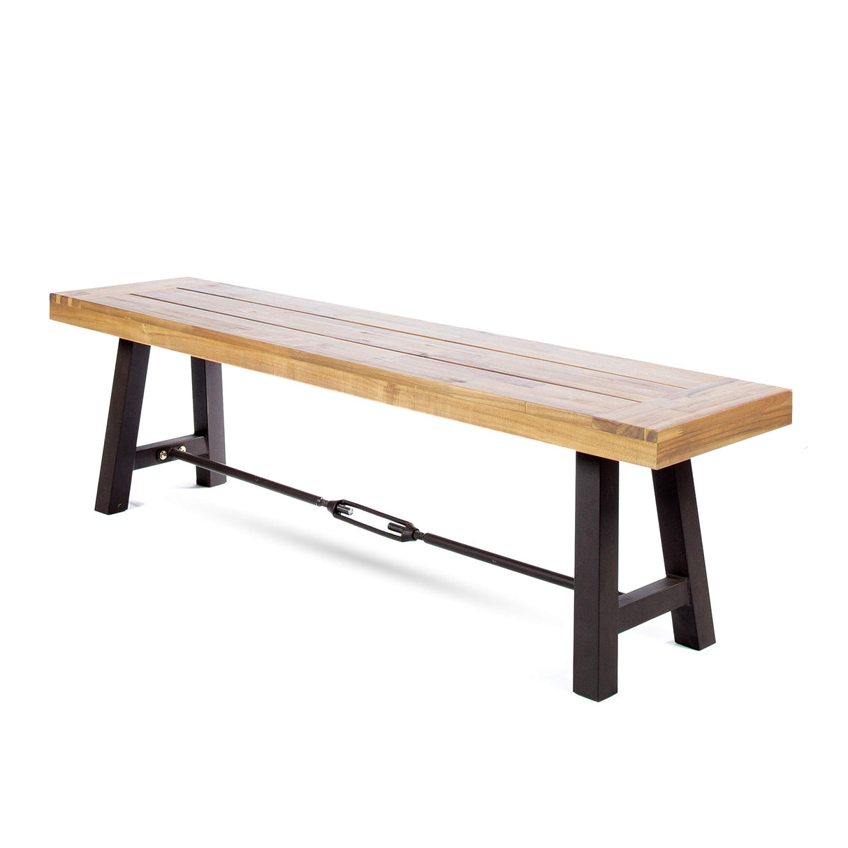 Catriona Outdoor Acacia Wood Bench with Metal Accents