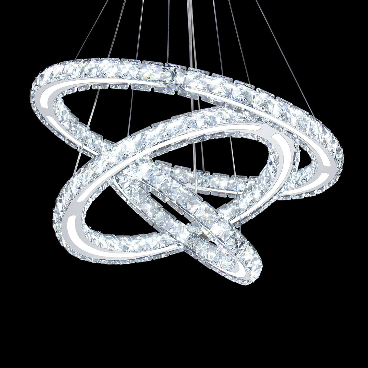 Modern Chandeliers Crystal Ceiling Light 3 Rings Dimmable LED Pendant Light Fixture