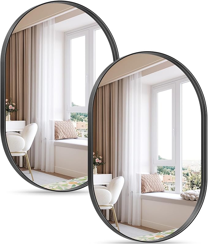 2 Pack Black Oval Mirrors, 20" x 33" Double Modern Mirror for Living Room
