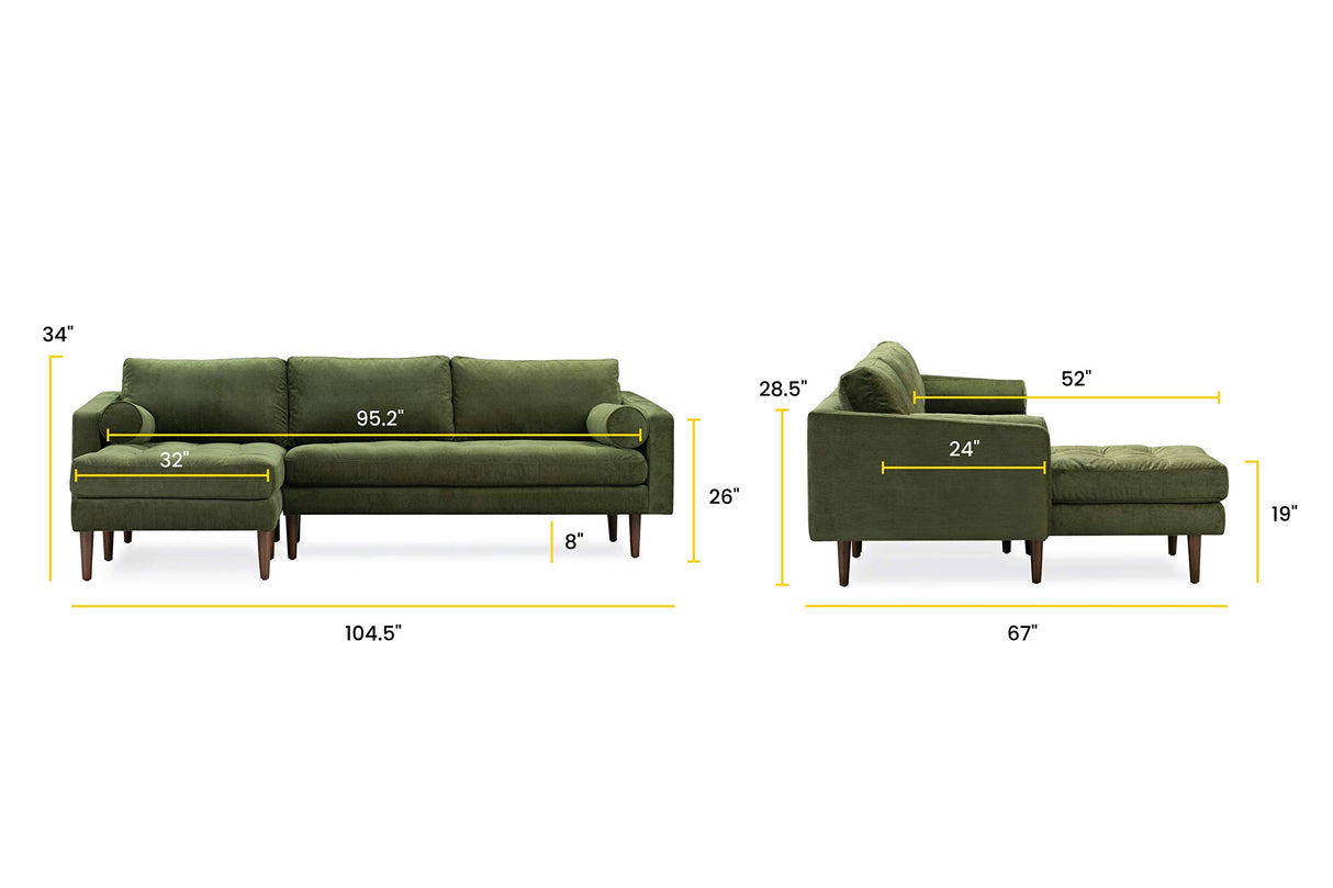 Napa Left-Facing Sectional Sofa, Distressed Green Velvet