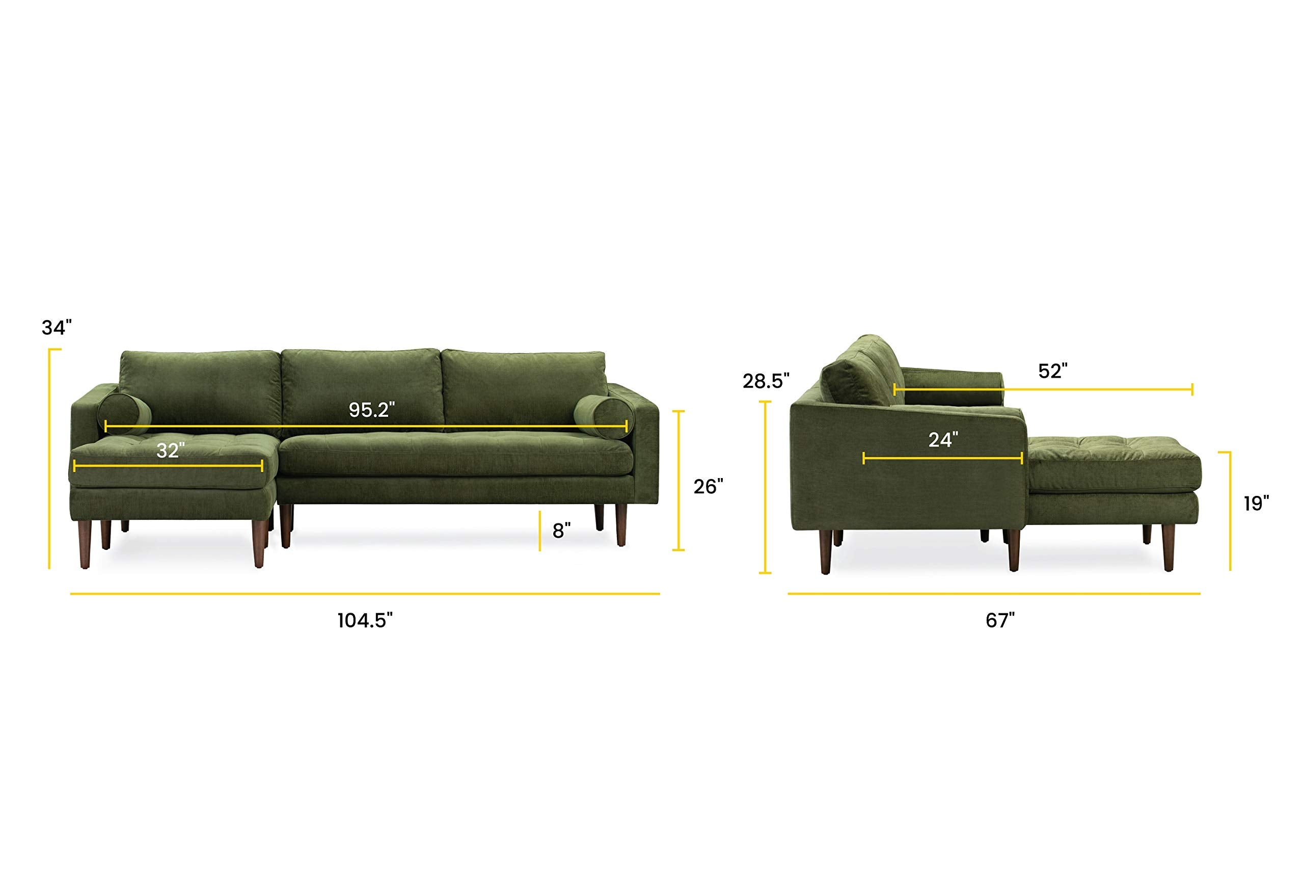 Napa Left-Facing Sectional Sofa, Distressed Green Velvet