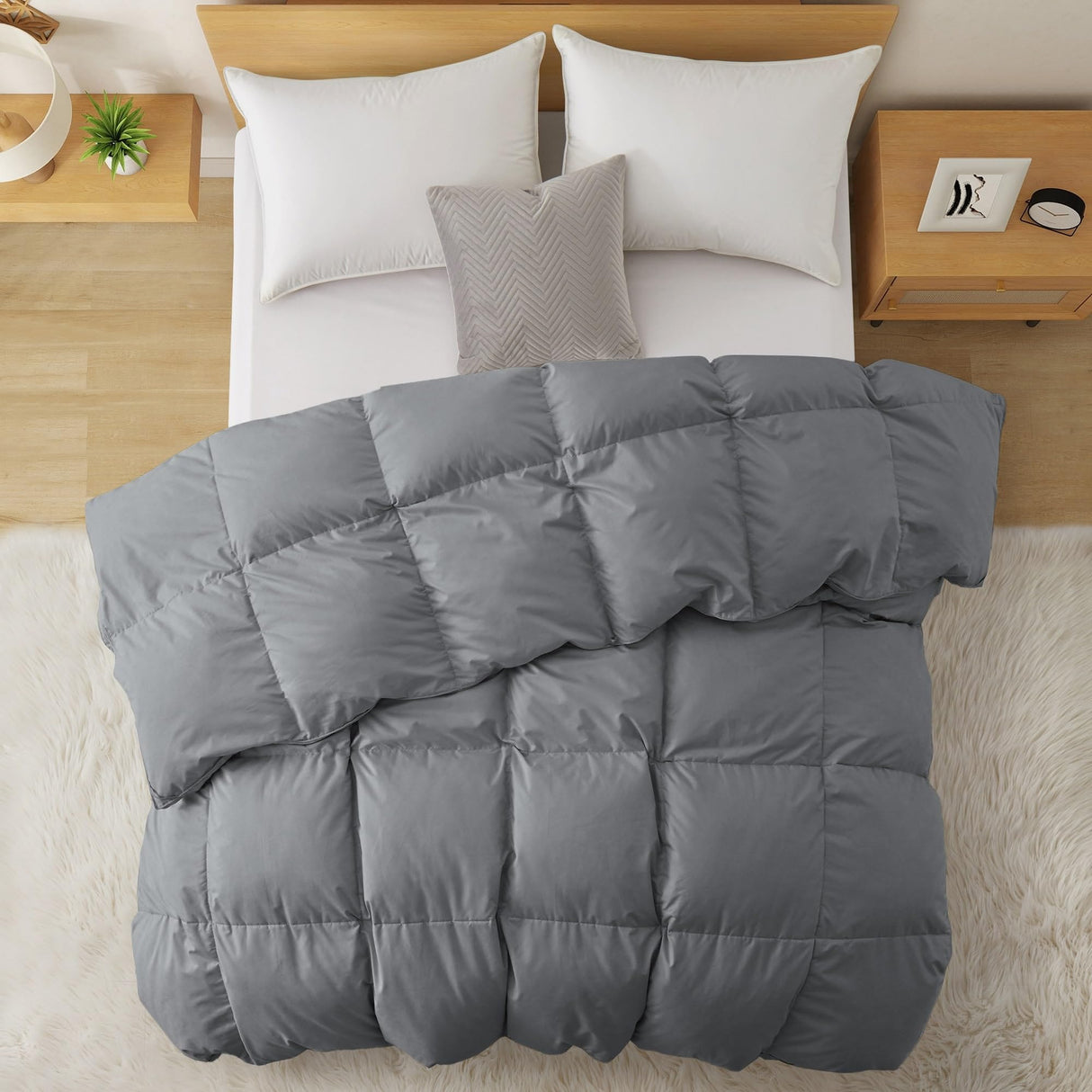 White Feather Down Comforter Duvet Insert All Warmth Levels Dark Gray Heavy Weight Full - Queen