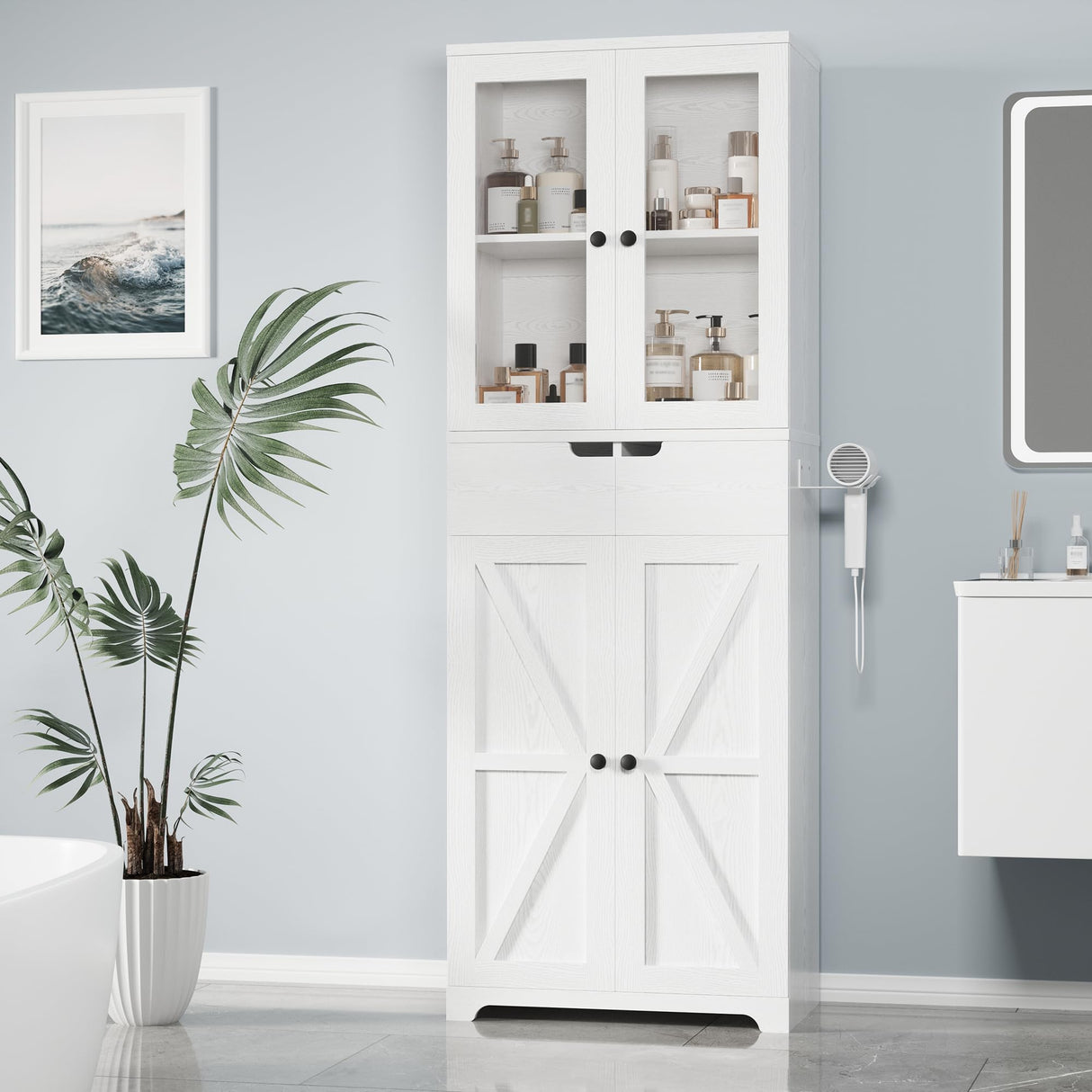 67" Tall Bathroom Storage Cabinet, Freestanding Floor Storage