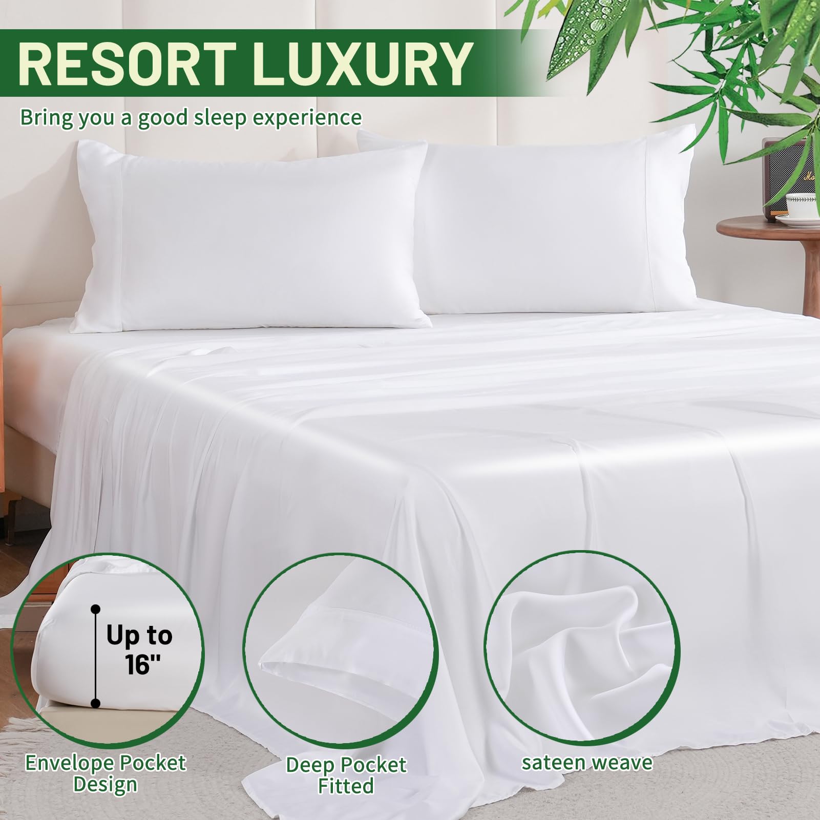 King Size Sheet Set Cooling Sheets Rayon Derived from Bamboo-400TC