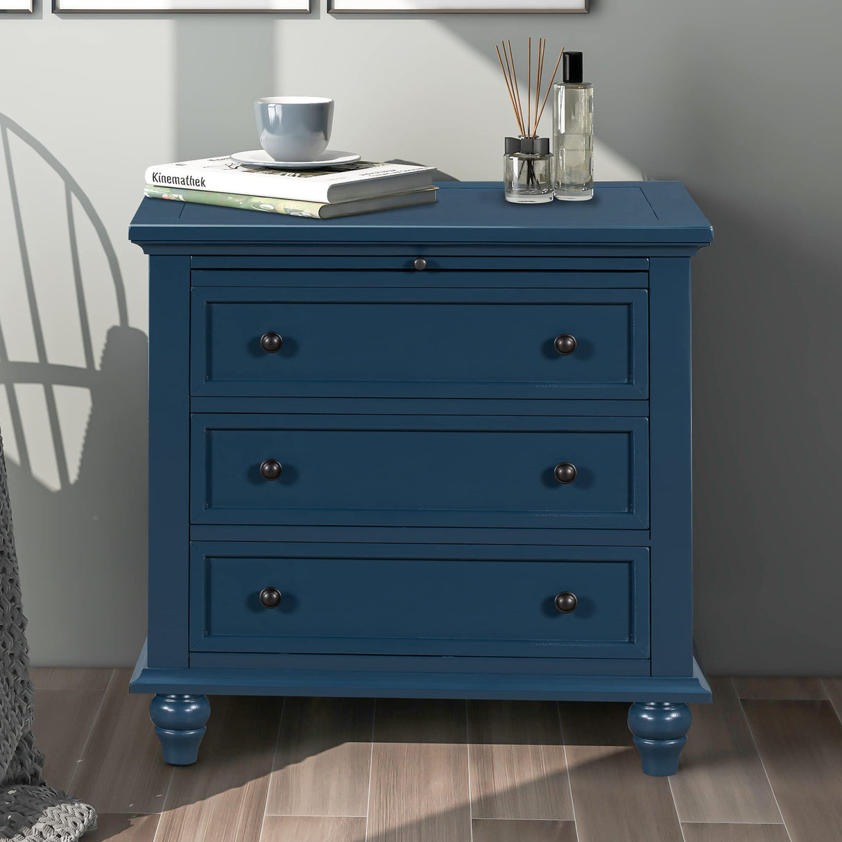 Nightstand with Storage, Wood Bedside End Table with 3 Drawers & Pull Out Tray