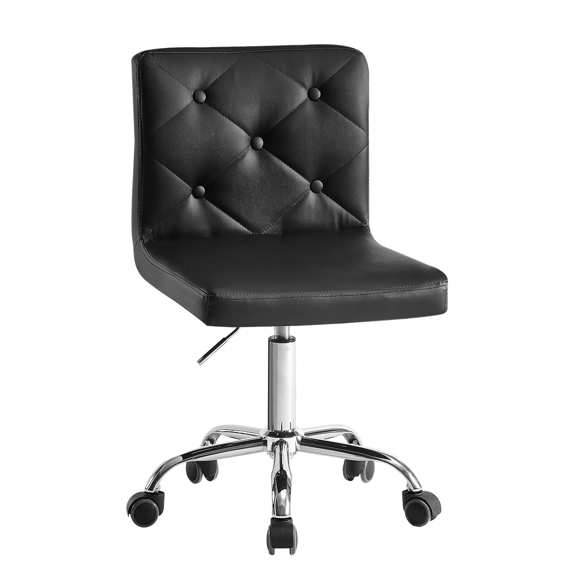 Leather Mid-Back Armless Desk Chair Adjustable Height 360° Rolling Swivel for Home