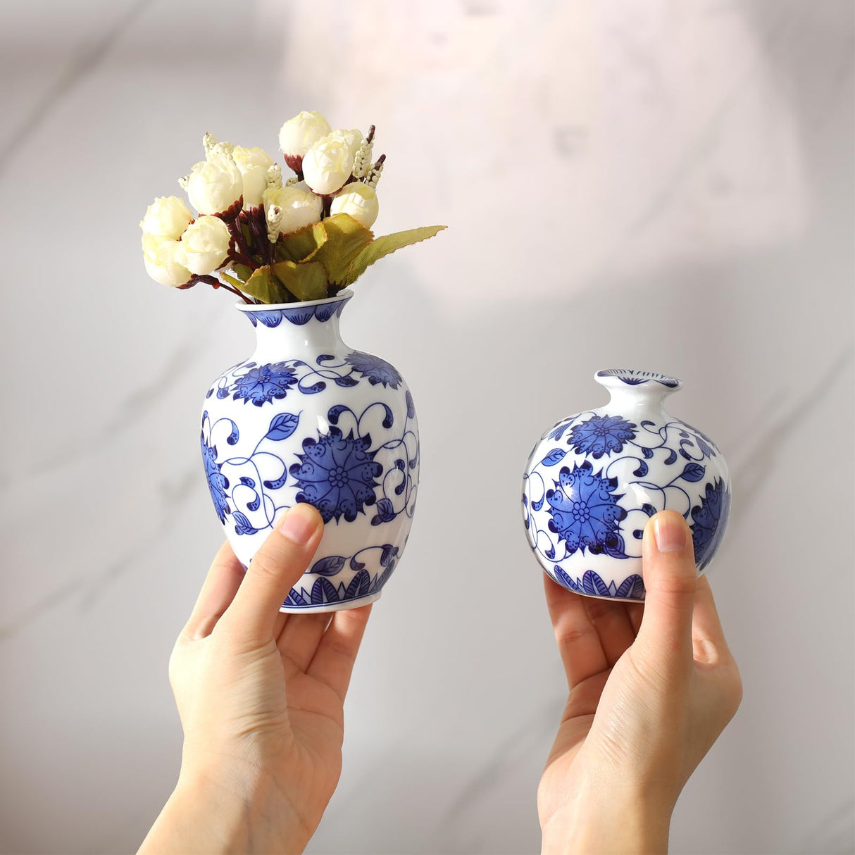 6 Pcs Blue and White Porcelain Vase Sets Mini Chinoiserie Vase Classic Ceramic Chinese