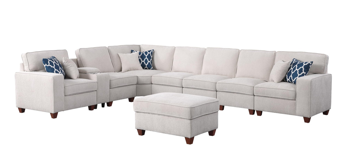 L Shape Chenille Modular Sectional Sofa with Ottoman
