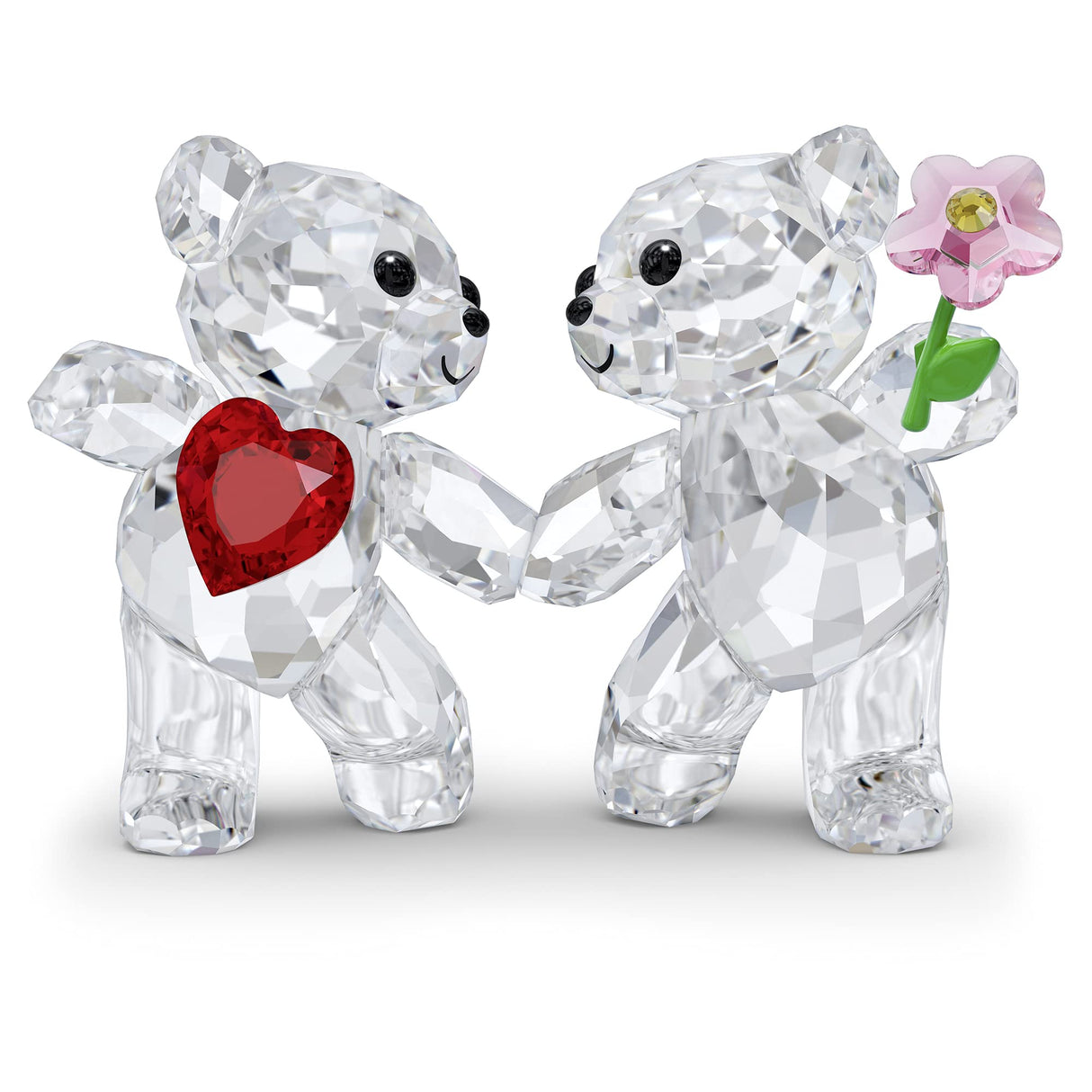 Kris Bears Happy Together Figurine Set, Clear Swarovski Crystal with a Red Heart and Pink Flower Accent