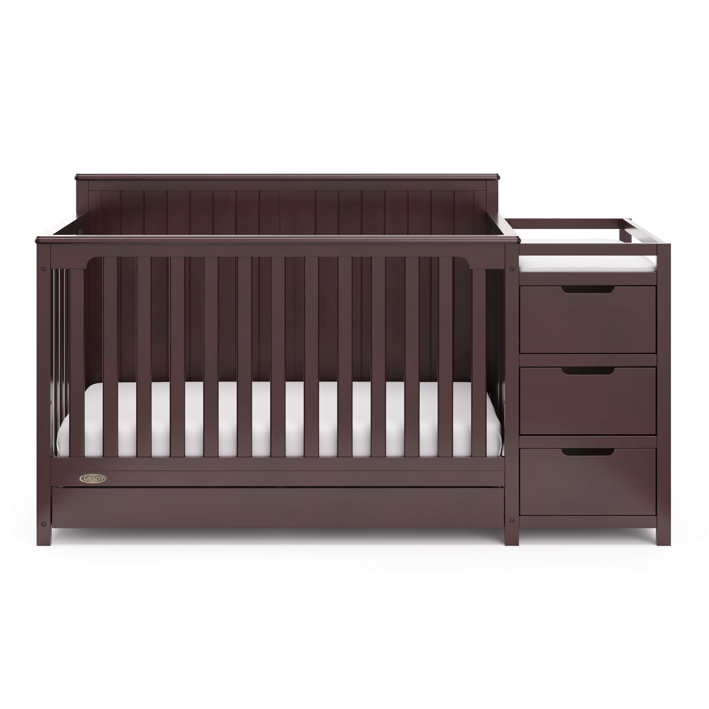 Graco Hadley 5-in-1 Convertible Crib and Changer with Drawer (Espresso) – GREENGUARD Gold Certified, Crib and Changing -Table Combo with Drawer, Includes Baby Changing Pad, Converts to Full-Size Bed