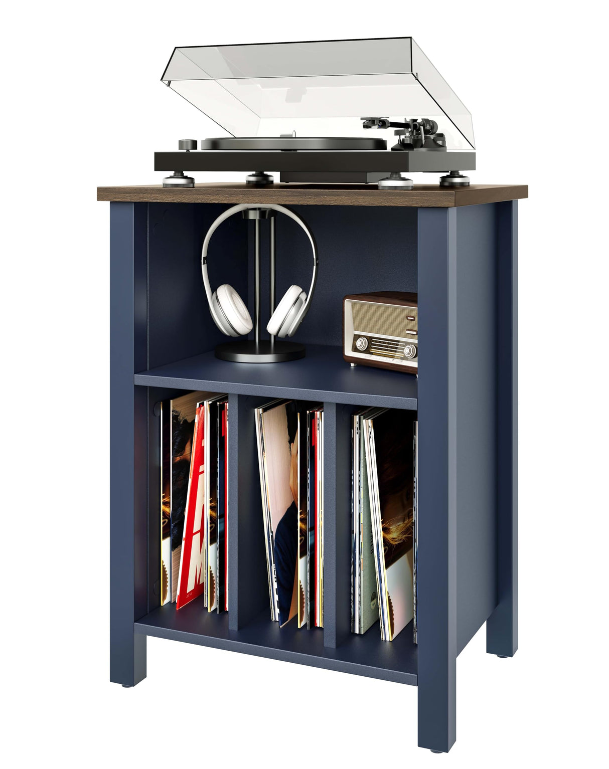 Record Player Stand, Vinyl Record Storage Table End Table with Display Shelf Holds up to 130 Albums