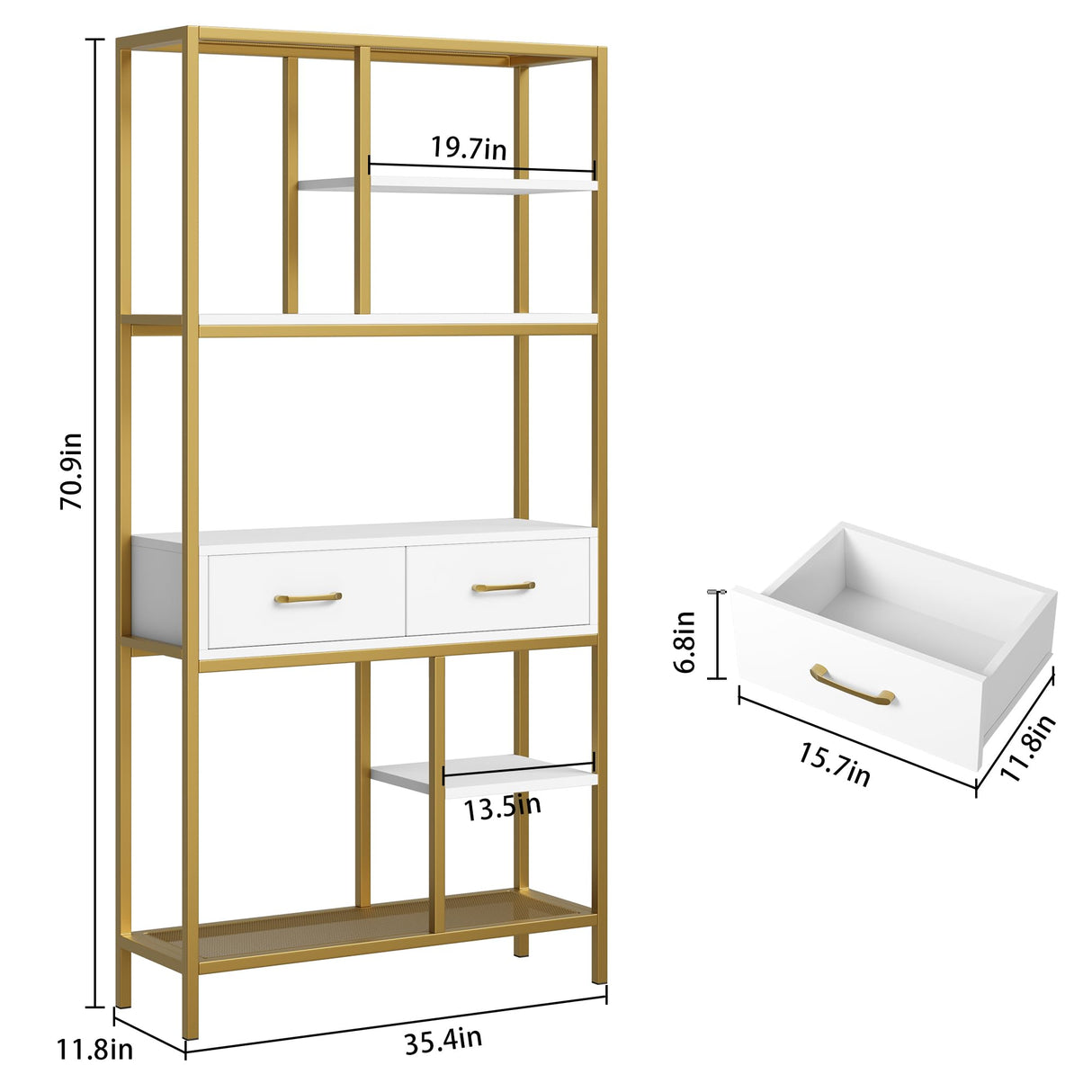 Book Shelf, Tall Bookcase with Storage, 6-Tier Wood Large Bookshelf for Home Office and Living Room, White