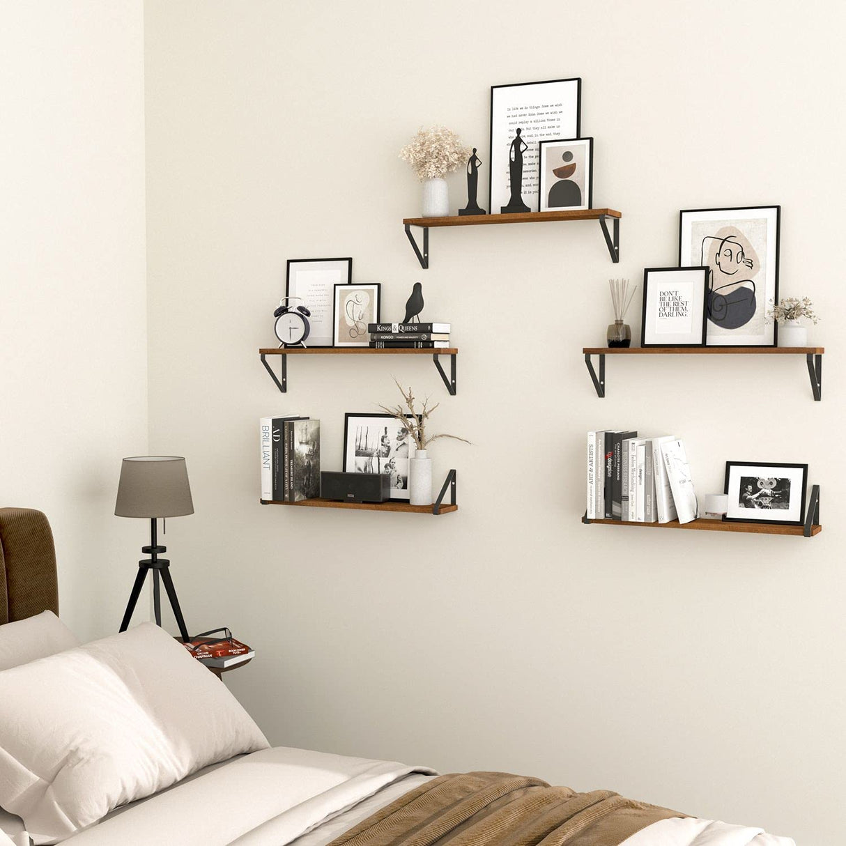 Ponza Floating Shelves for Wall, 24" Floating Bookshelf, Wood Wall Shelves for Bedroom