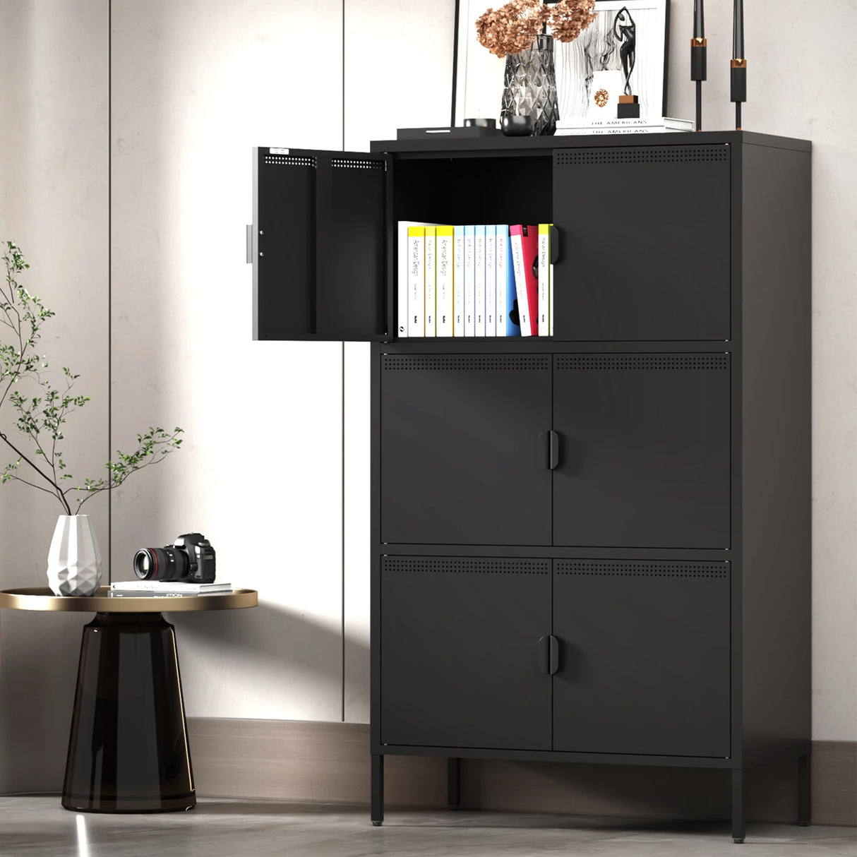 Metal Locker Storage Cabinet with 6 Doors and 4 Shelves,56.6" Tall Steel Office Storage