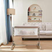 Baby Bassinet Bedside Sleeper, 3-in-1 Rocking Bassinet with Wheels, 6-Height Adjustable Crib