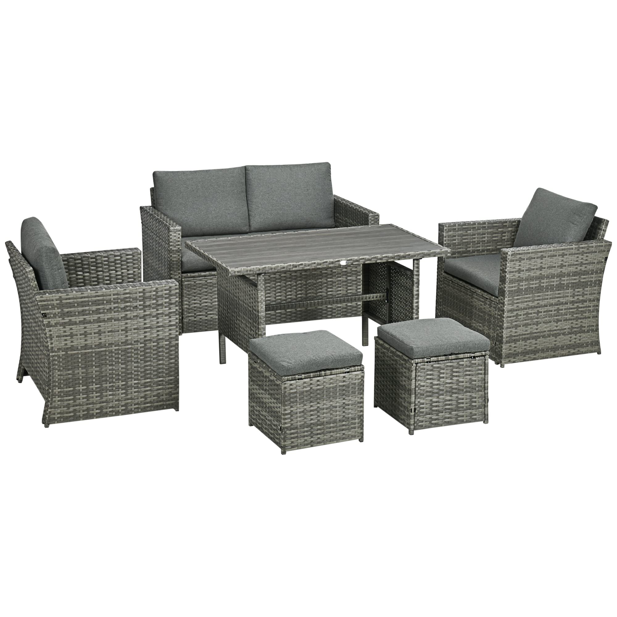 6 Piece Patio Dining Set, PE Rattan Furniture Set