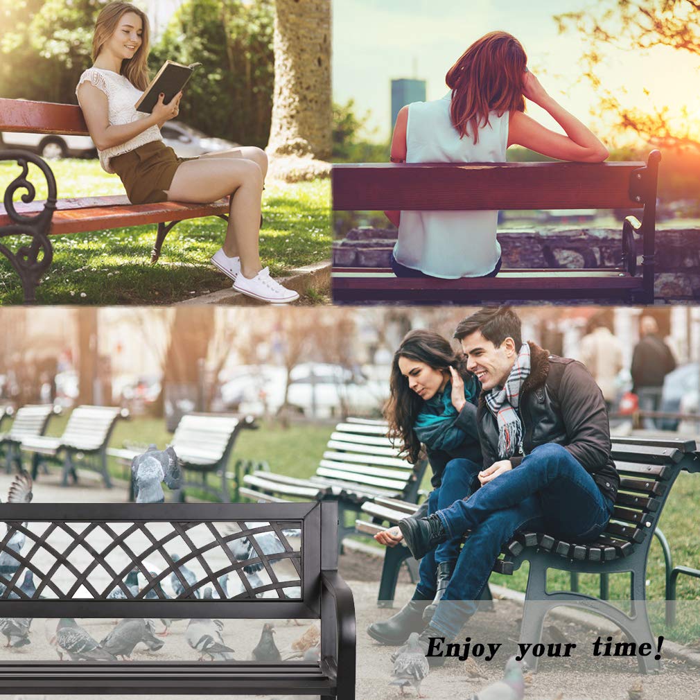 Garden Bench Outdoor Bench with Plastic Backrest for Patio Metal Bench Park