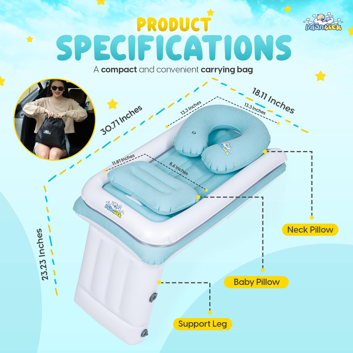 Inflatable Toddler Airplane Bed - Baby Travel Bed for Airplane & Car with Safety Belt