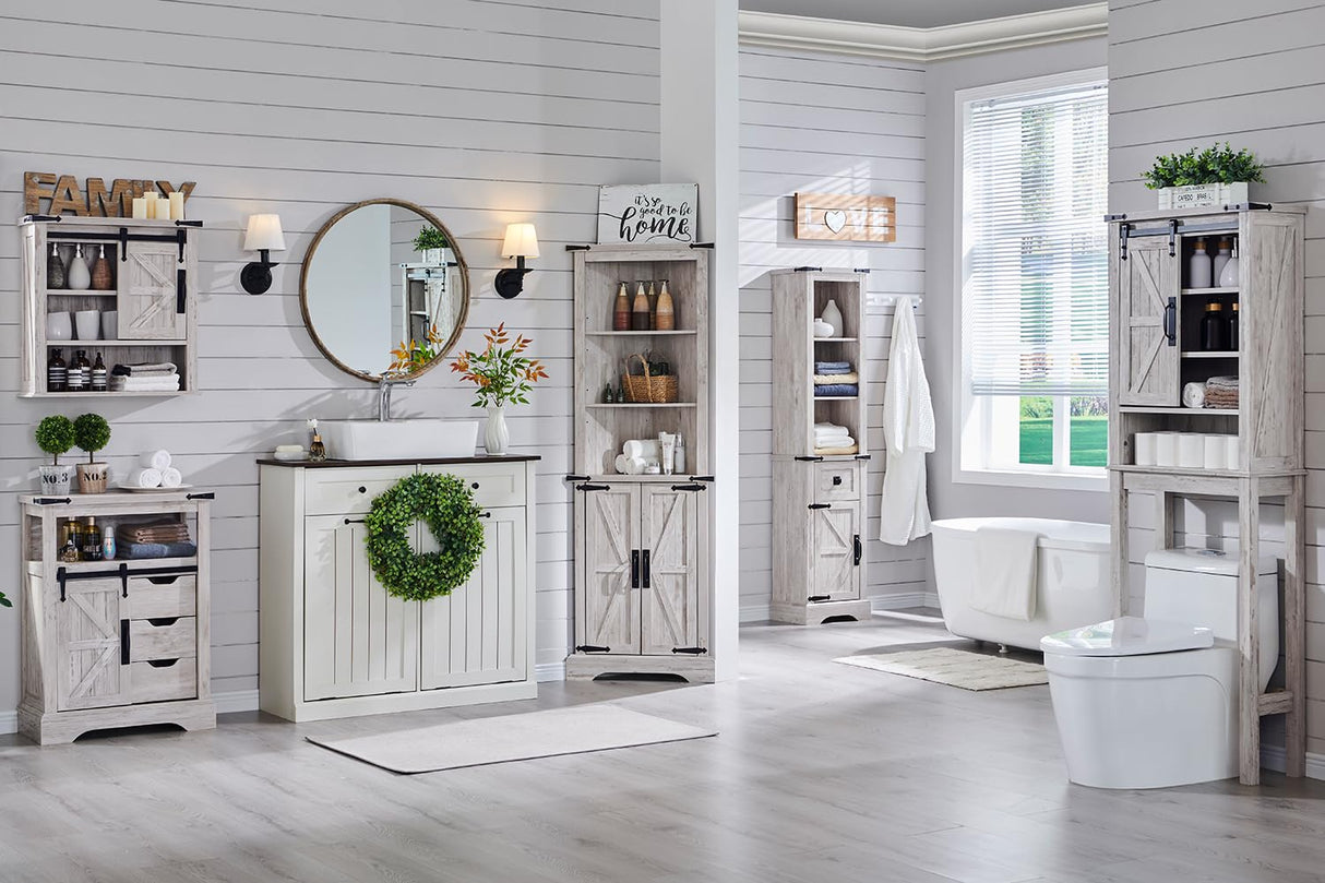 Bathroom Floor Cabinet, Farmhouse Small Storage Cabinet