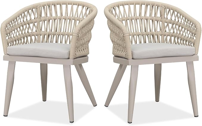 2 Pieces Outdoor Patio Dining Chairs All-Weather PE Rattan Patio Furniture