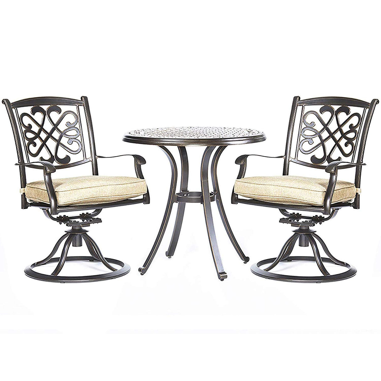 3-Piece Cast Aluminum Bistro Set with Glider Chairs and Dining Table