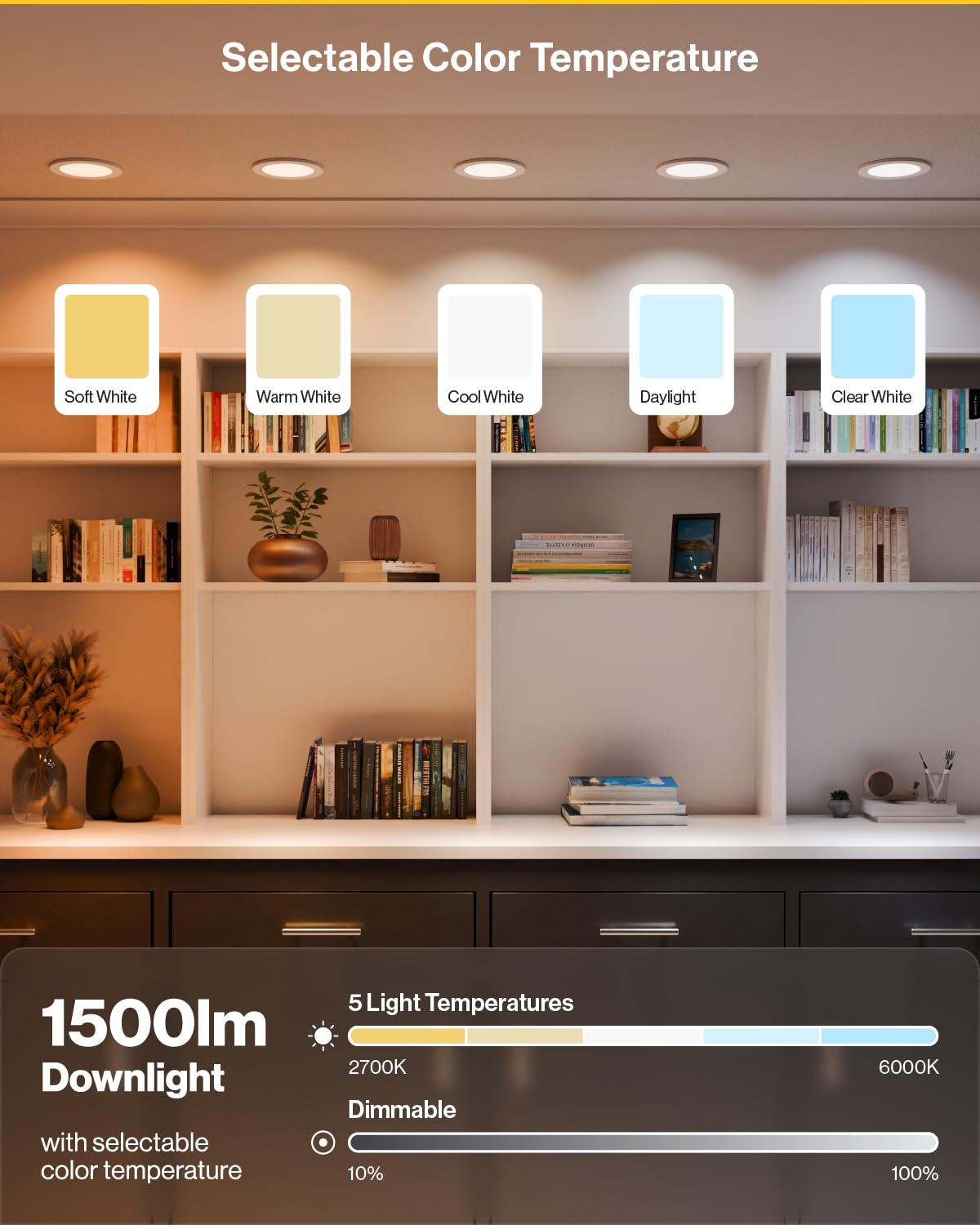 Sunco 12 Pack 6 Inch LED Recessed Light with Night Light, Canless Recessed Lighting, 1500 LM, 15W (150W Equivalent), Selectable CCT 2700K/3000K/4000K/5000K/6000K, Dimmable, with Junction Box.