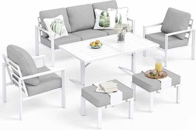 Aluminum Patio Furniture Set, 7 Seats Patio Conversation Set, Large Size and High Back Outdoor Couch