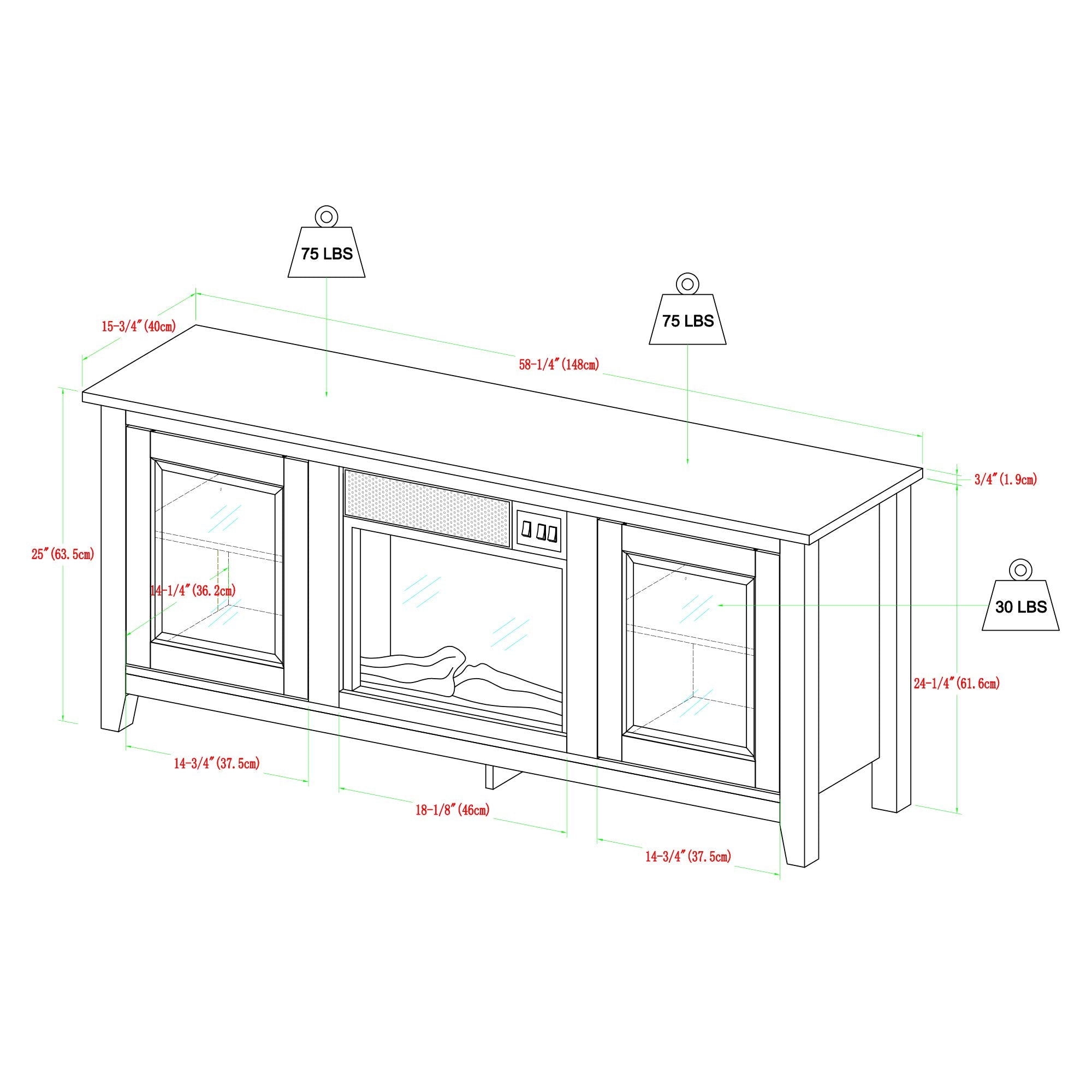 Rustic Wood and Glass Fireplace TV Stand for TV's up to 64" Flat Screen Living Room