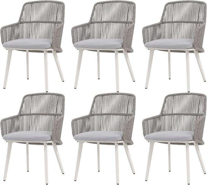 Patio Dining Chairs Set of 4, Woven Rope Outdoor Dining Chairs w/Steel Frame