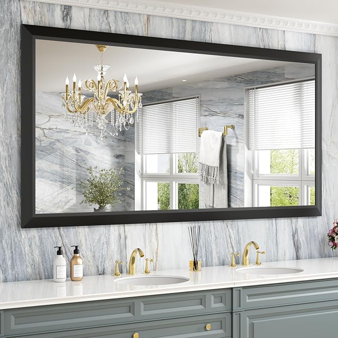 Black Bathroom Mirror, Thick Metal Framed Wall Mirrors