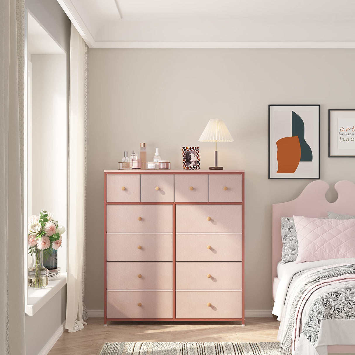 Pink Dresser for Girls Bedroom with 12 Drawers, Dresser for Bedroom