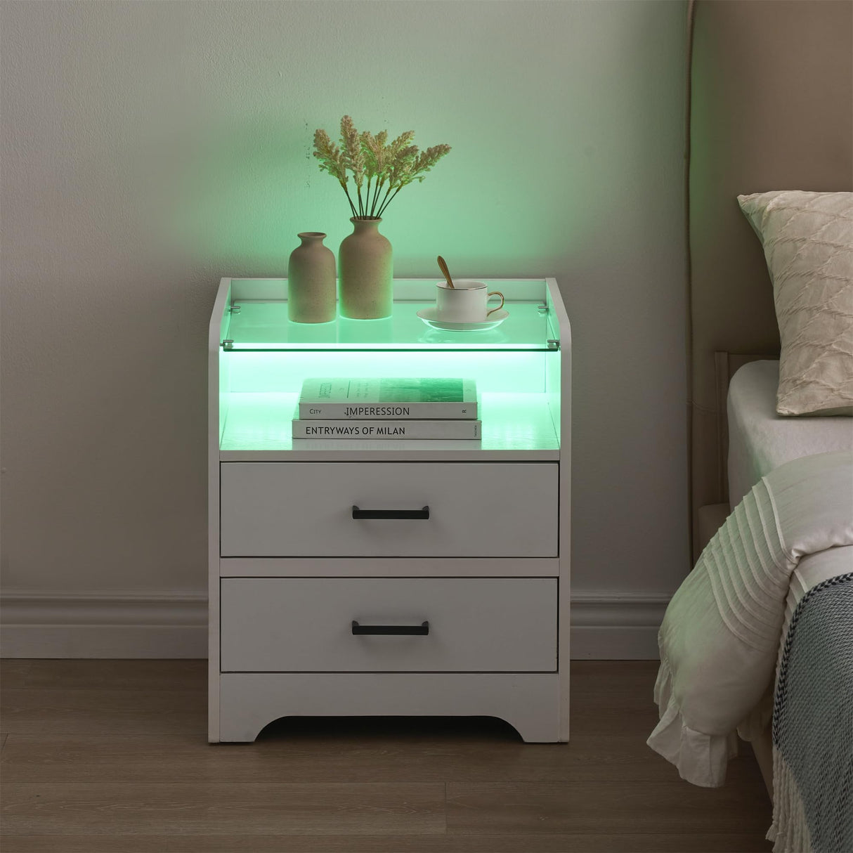 Nightstand Set of 2, LED Night Stand with 2 Drawers