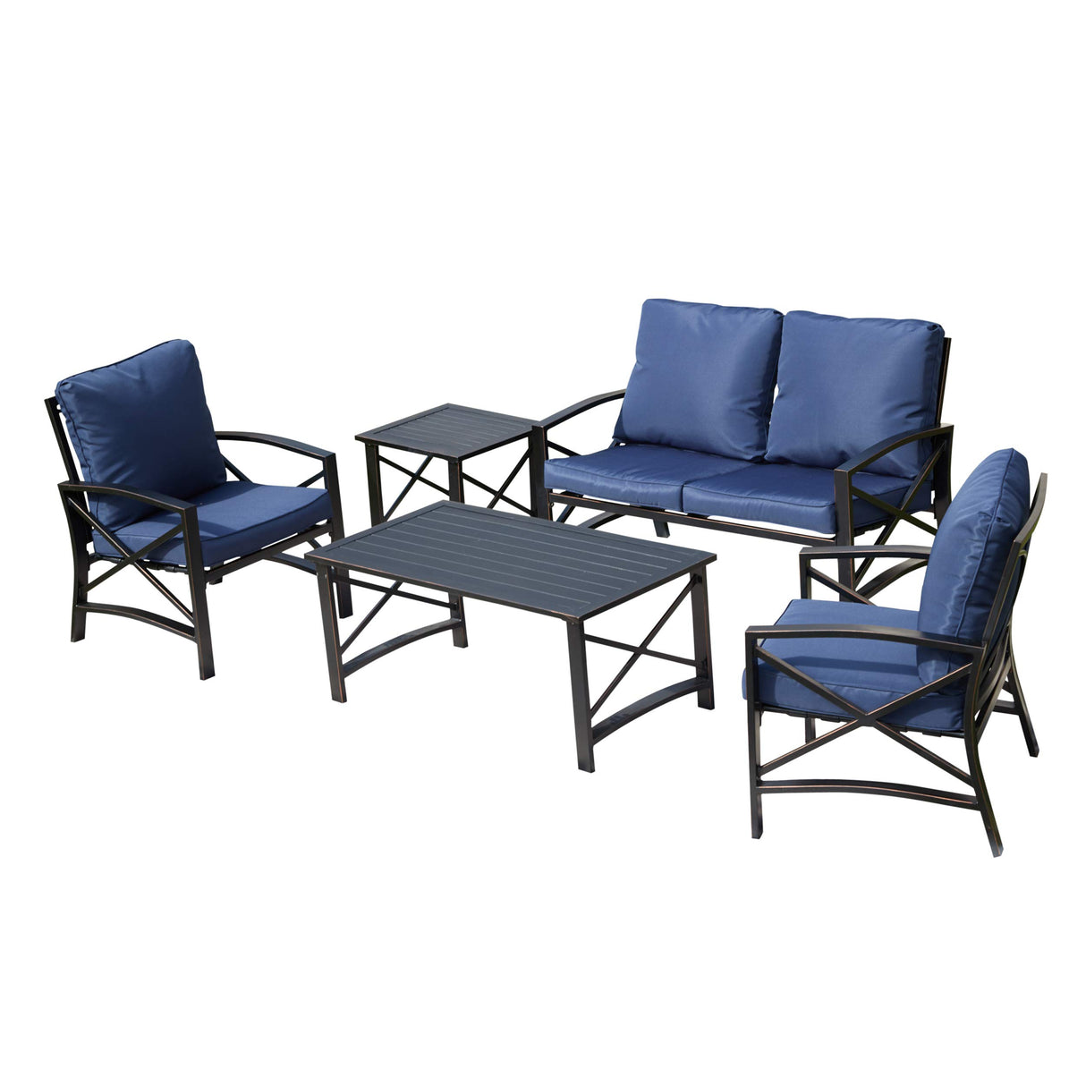 5 Pieces Metal Conversation Patio Sets Outdoor Backyard Porch Loveseat Chairs
