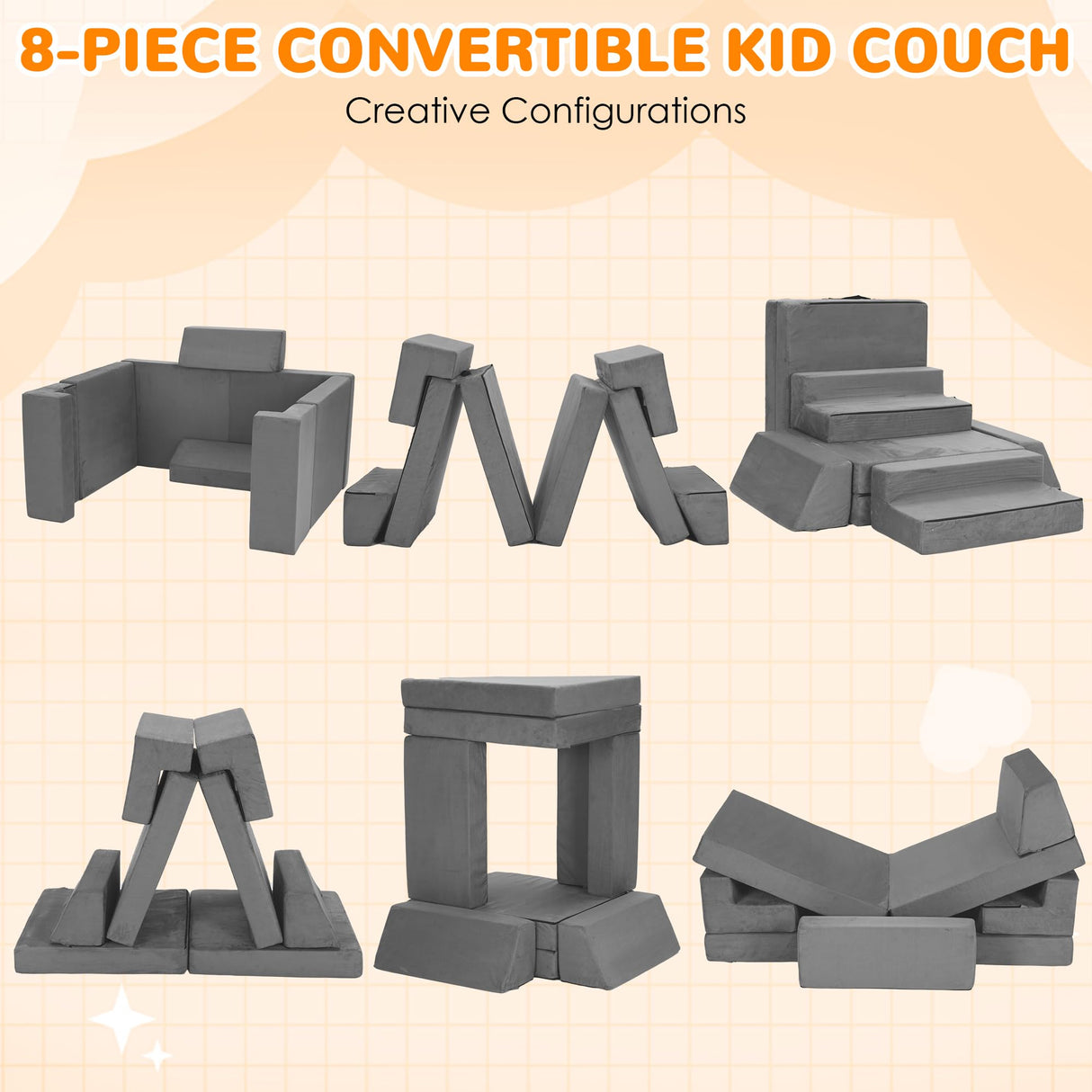 8 Pcs Modular Kids Play Couch, DIY Modular Toddler Couch for Playroom and Bedroom)