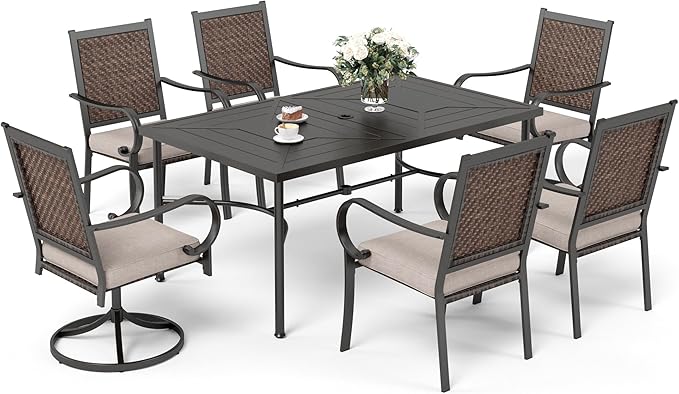 7 Piece Patio Dining Sets for 6, Patio Table and Chair Set with 64" Rectangle Metal Patio