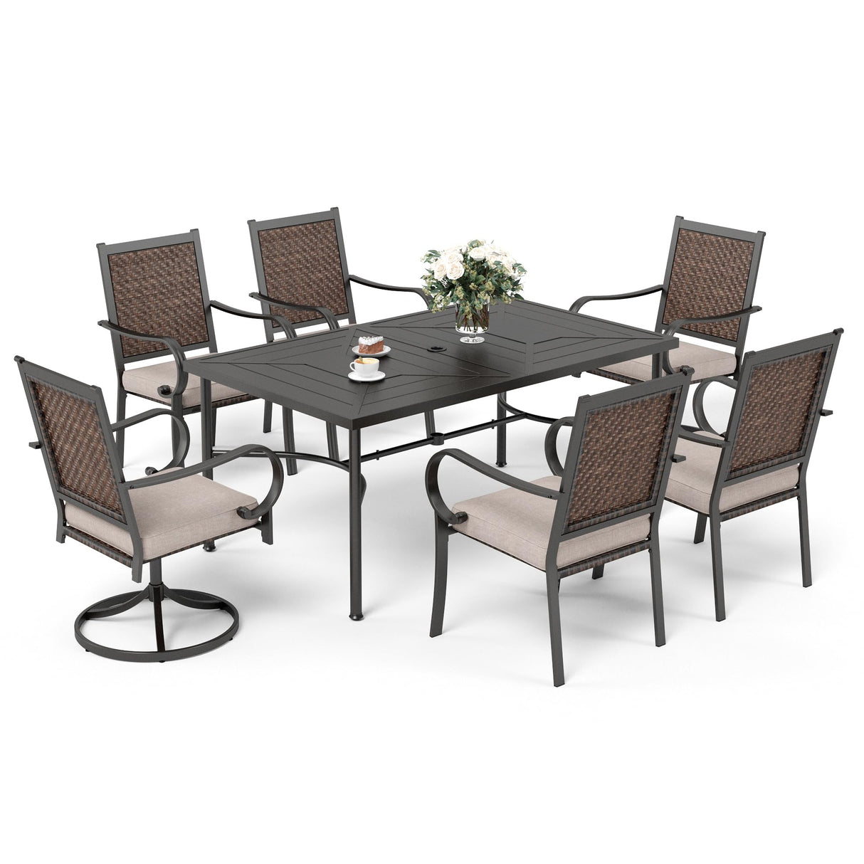 7 Piece Patio Dining Sets for 6, Patio Table and Chair Set with 64" Rectangle Metal Patio