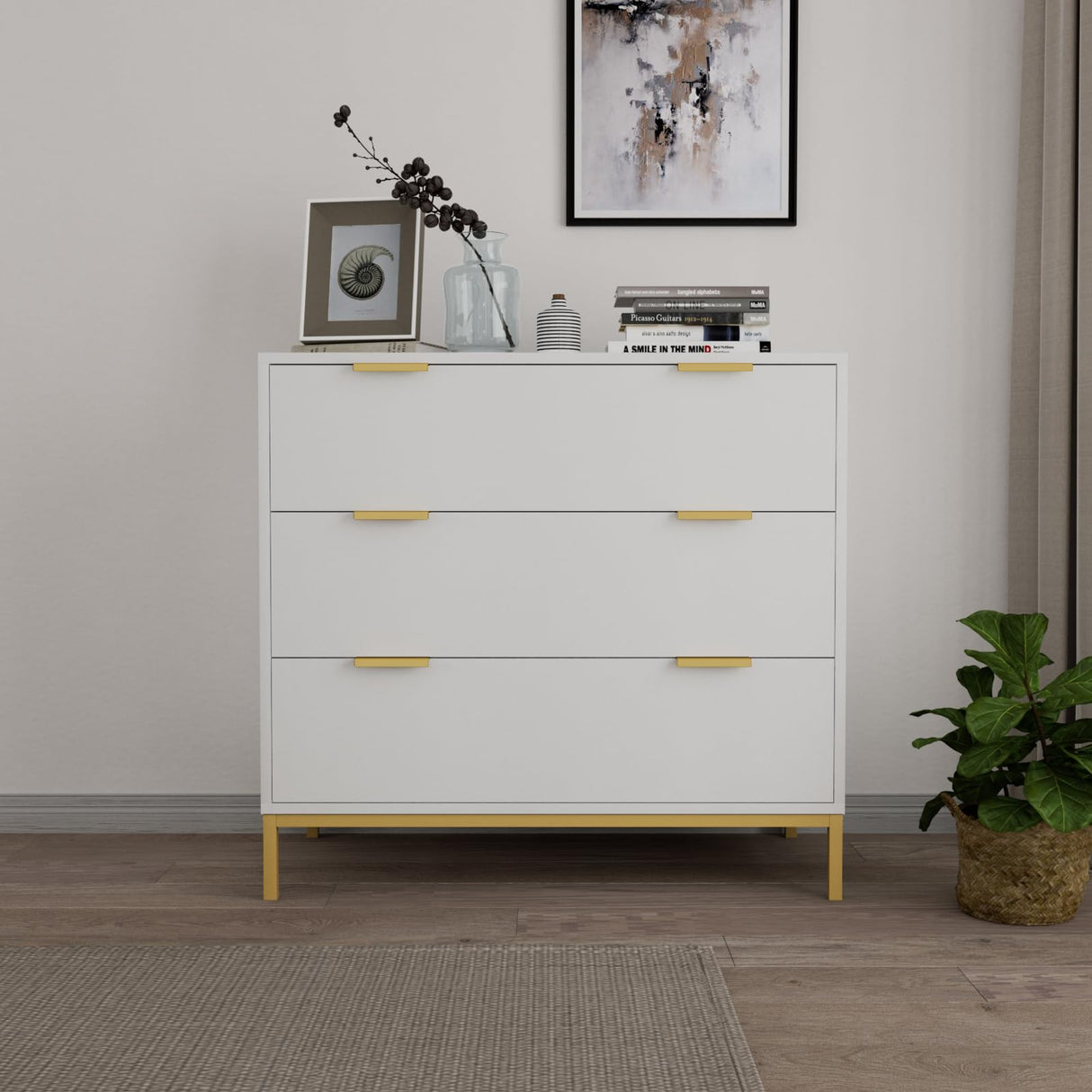 White Dresser for Bedroom, 3 Drawer Dresser with Spacious Storage Modern