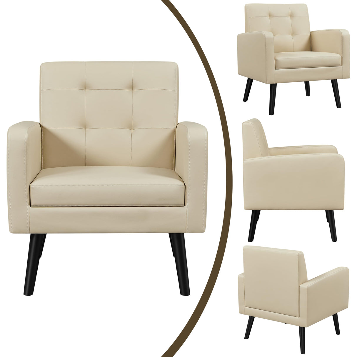 Mid-Century Accent Chairs, PU Leather Modern Upholstered Living Room Chair