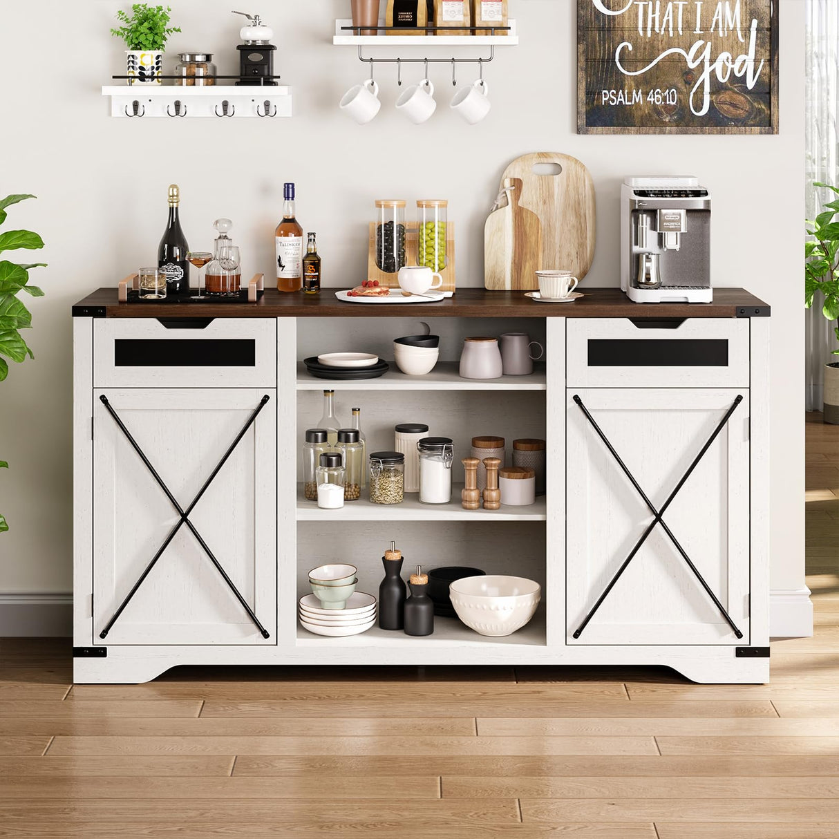 Farmhouse Buffet Cabinet with Storage, 60" Large Sideboard Cabinet