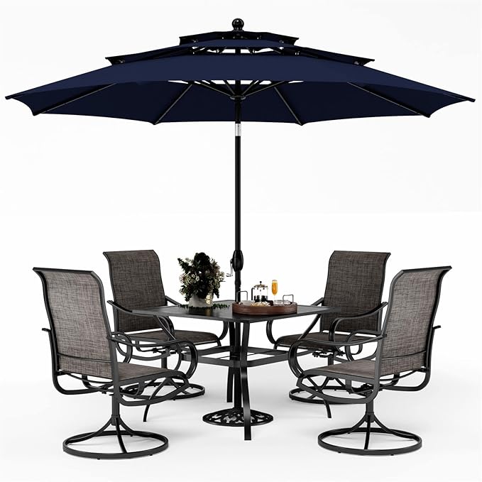 Patio Dining Set with Umbrella for 4, Outdoor Table & Chairs Set