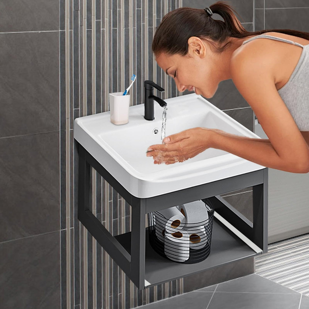 Bathroom Sink Vanity Combo - Wall Mount Single Vanity with Sink | 17 Inch Vanity Sink