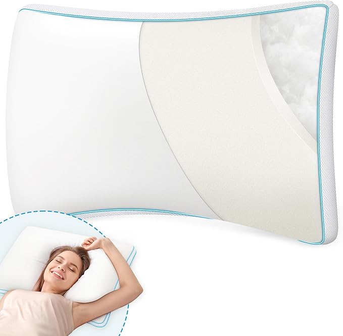 Pillows Queen Size Set of 2 for Sleeping - Fluffy Down Alternative Microfiber and Memory