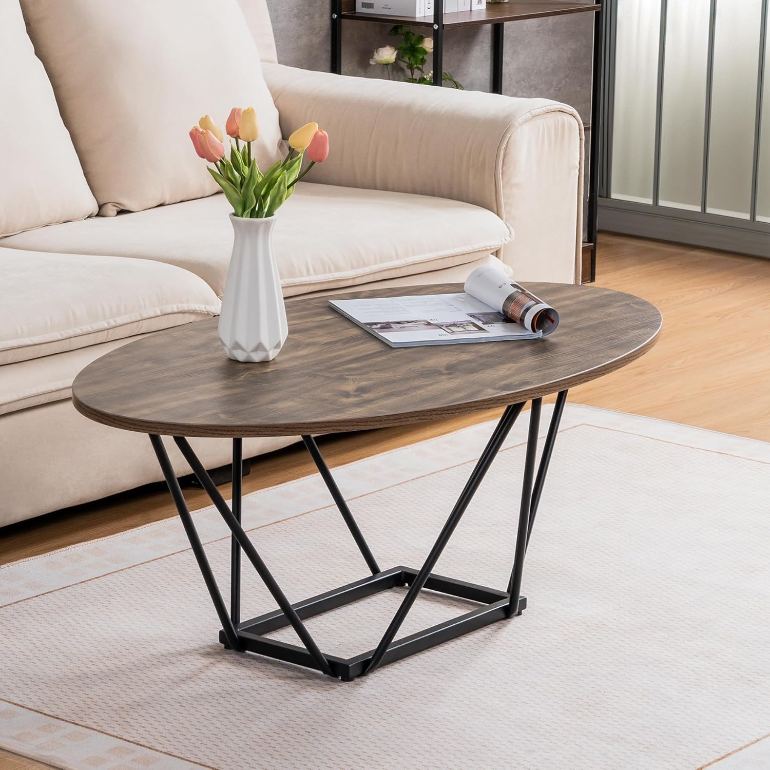 Oval Coffee Table, 43.5" Small Coffee Table for Living Room Office