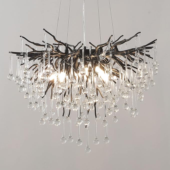 Black Chandelier, Modern Crystal Chandelier Frosted Tree Branch Chandelier Large Kitchen