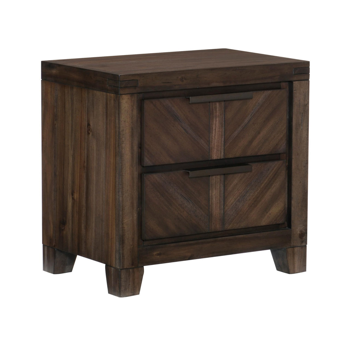 2 Drawer Wooden Nightstand with Antique Handles and Chamfered Feet, Brown