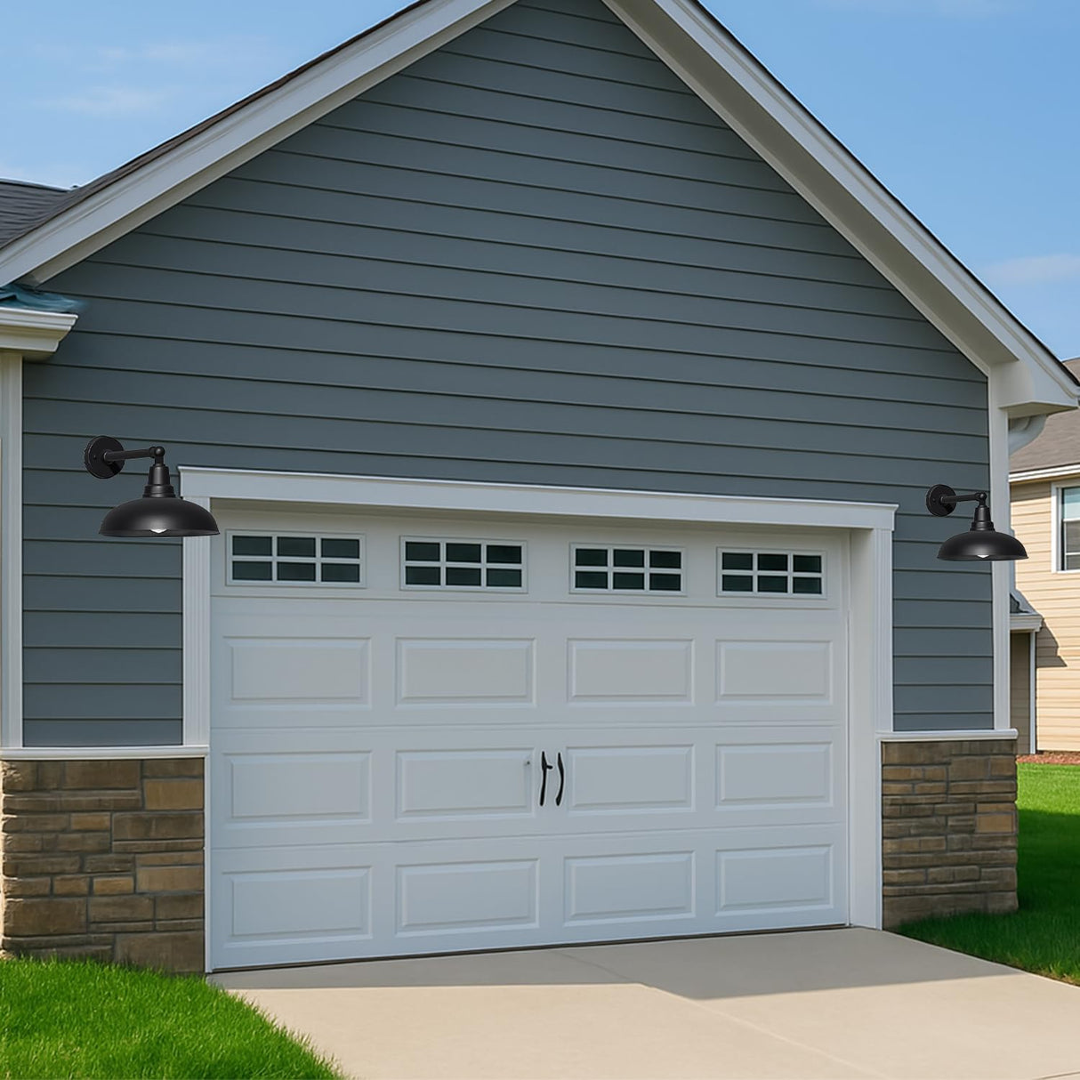 14" Outdoor Gooseneck Barn Light - Black Wall Mount Light, Waterproof and Rustproof