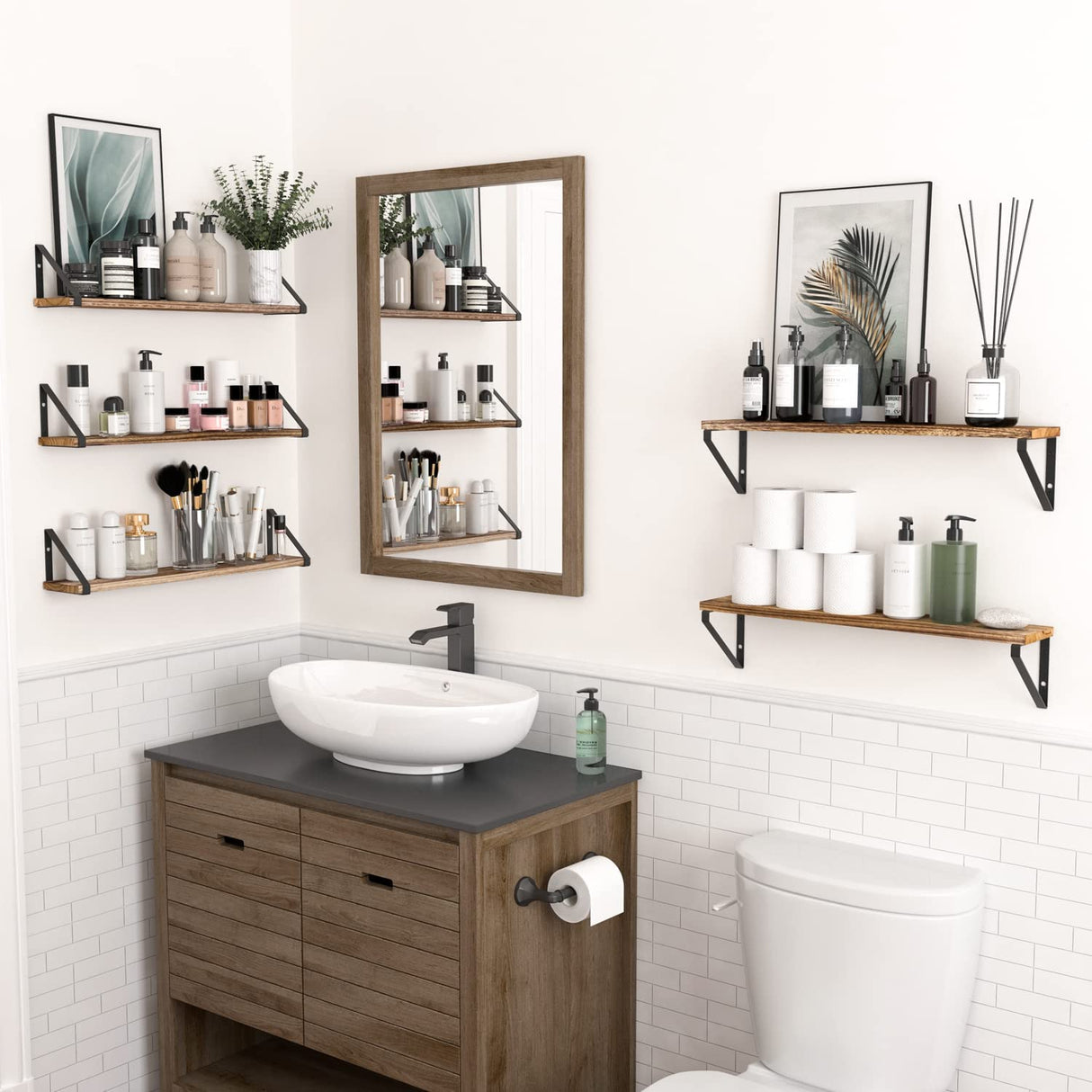 Ponza 24" Floating Bookshelf, Wood Floating Shelves for Wall Storage, Rustic Wall Shelves