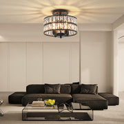 SeeU Modern Crystal Chandelier Black Flush Mount Pendant Lighting 12.6'' Ceiling Light Fixture for Bathroom Bedroom Hallway…